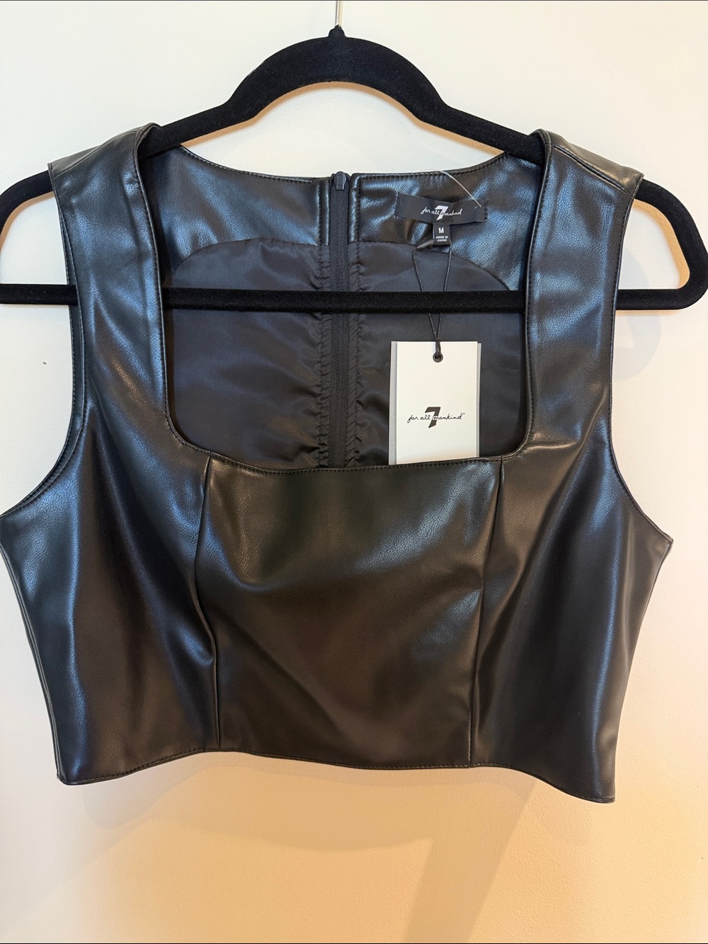 7 For All Mankind Black Faux Leather Cropped Tank